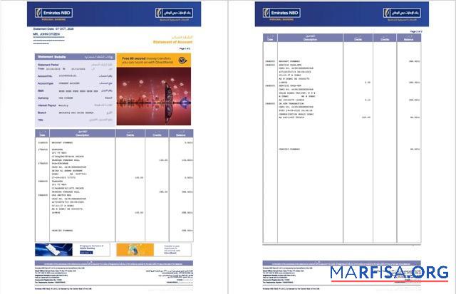 Printable UAE Emirates NBD bank statement of account word 2 pages template